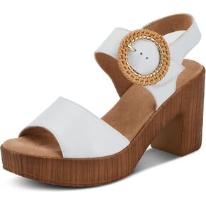 Spring Step Women's Gamona Ankle-Strap Heeled Sandal with Decorative Buckle - Cork Chunky High Heel