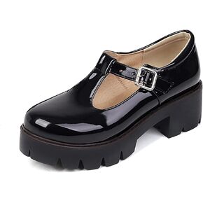 Mary Jane Shoes for Women Girls, Black Platform Mary Janes Chunky Heel Kawaii Lolita School Shoes