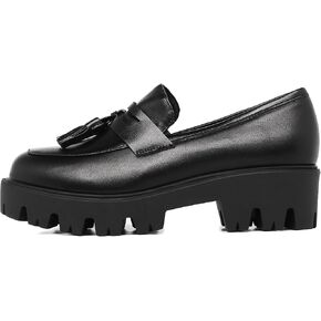 Womens Tassel Platform Patent Chunky Heeled Loafers Slip On Uniform Dress Shoes