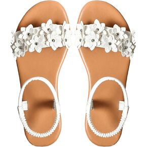 Verdusa Women's Summer Sandals Flower Leather Flat Sandals with Ankle Strap