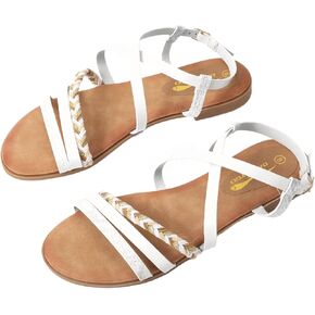 DAYDAYGO Women's Elegant Flat Sandals with Adjustable Ankle Strap and Memory Foam - Dressy and Comfortable for Summer - Fashionable and Trendy for Girls and Women - Strappy Sandal in Saudi Arabia