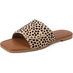 Putu Women's Flat Sandals Studded Slide Sandals Animal Print Western Sandals