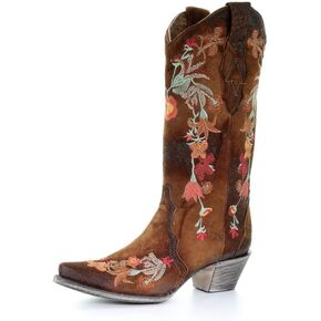CORRAL Floral Embroidered Lamb Leather Womens Snip Toe Western Boots A3597