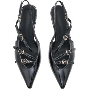 Women's Slingback Kitten Heels Pointed Toe Stiletto Sandals Buckle Strap Heeled Pumps Shoes