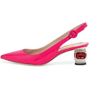 FSJ Women Pointed Toe Slingback Wedding Pumps Chunky Low Heel Rhinestone Sandals Crystal Dress Party Office Shoe with Buckle Size 4-15 M US