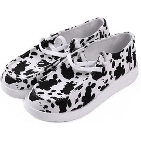 Cow Print Shoes Canvas Sneakers for Women Slip-Ons Flats Ladies Loafers in Kuwait