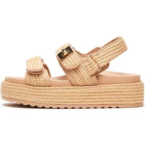 Raffia Platform Wedge Sandals for Women Woven Slingback Platform Sandals Comfortable Open Toe Summer Straw Beach Sandals Espadrille Flatform Slide Sandals Nude Size 5.5
