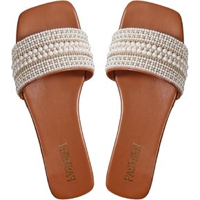 Verdusa Women's Pearls Sandals Slide Casual Sandal Flat Open Toe Slides
