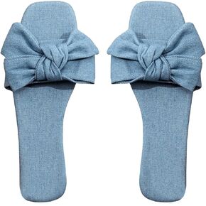 Verdusa Women's Bow Knot Denim Slide Sandals Slip On Summer Sandal Flats