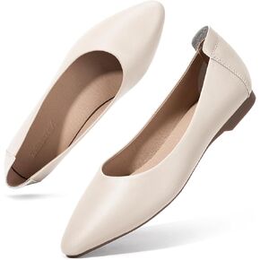 Zelaprox Women's Casual Pointed Toe Ballet Comfort Soft Leather Slip On Cowhide Flats Shoes Work Flats Office Shoes Casual Dressy Shoes