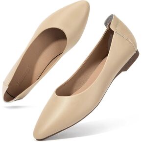 Zelaprox Women's Casual Pointed Toe Ballet Comfort Soft Leather Slip On Cowhide Flats Shoes Work Flats Office Shoes Casual Dressy Shoes