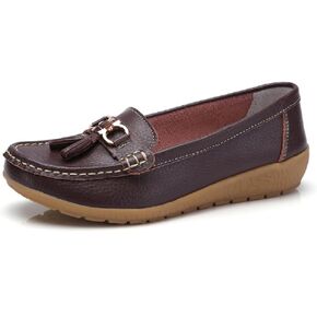 Women's Genuine Leather Platform Loafers Classic Casual Comfort Slip-On Shoes Soft Sole Dress Shoes