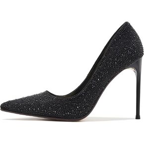 Women's Stiletto High Heel Pumps Classic Party Wedding Pointed Toe Pump Shoes with Black Rhinestone