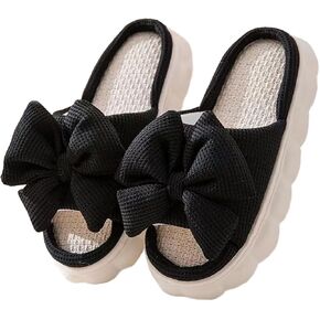 Bow shaped slippers cute women's summer home open toe linen slippers