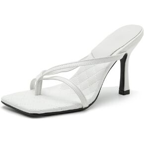 Women's Strappy Thong Heeled Sandals Slip On Stiletto Heels Flip Flops Square Open Toe T Strap High Heel Sandals Slide Summer Dressy Sandals