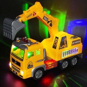 Toy Fire Truck & Garbage Truck & Container Truck Toys for Toddler 1 2 3 4 5 6 Year Christmas Birthday Gift, Truck Car Toys with 4D Lights & Sounds- Battery Operated Automatic Bump & Go Container Truck