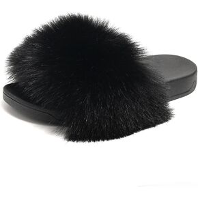 Women's Furry Slides Fluffy Slippers Cute Open Toe Girls Sandals House Slides pantuflas para mujer