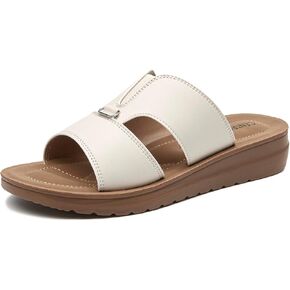 CentroPoint Women's Flat Slip On Sandals Comfort Arch Support Open Toe Two Band Memory Foam Platform Slides