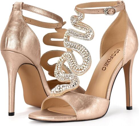 100FIXEO Women's Elegant Gold Rhinestone Snake T-Strap Open Toe High Heels Stiletto Heeled Sandals Peep Toe Sexy Party Shoes in Saudi Arabia