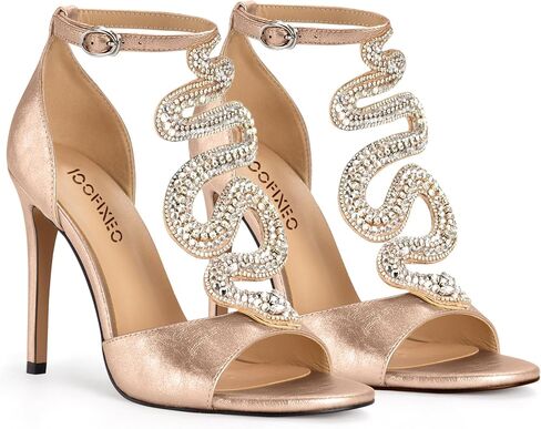 100FIXEO Women's Elegant Gold Rhinestone Snake T-Strap Open Toe High Heels Stiletto Heeled Sandals Peep Toe Sexy Party Shoes in Saudi Arabia