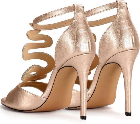 100FIXEO Women's Elegant Gold Rhinestone Snake T-Strap Open Toe High Heels Stiletto Heeled Sandals Peep Toe Sexy Party Shoes in Saudi Arabia