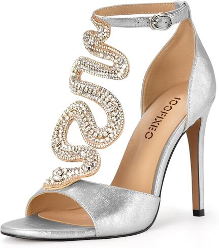 100FIXEO Women's Elegant Gold Rhinestone Snake T-Strap Open Toe High Heels Stiletto Heeled Sandals Peep Toe Sexy Party Shoes in Saudi Arabia