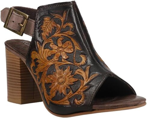 ROPER Womens Mika Floral Embossed Block Casual Sandals Casual Mid Heel 2-3" in Kuwait