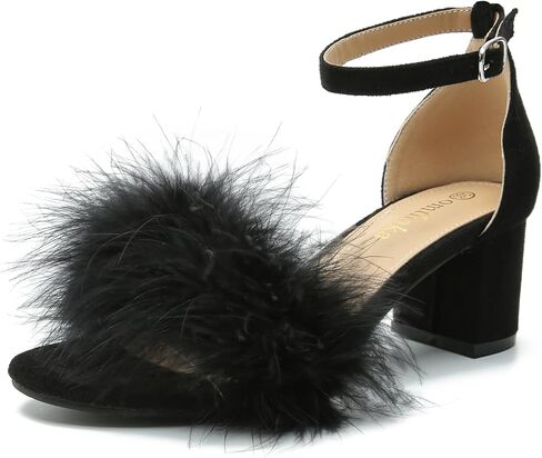 حذاء نسائي من Omthanka مفتوح عند الأصابع وكعب ريش وشريط للكاحل وكعب منخفض وكعب مكتنز صنادل للحفلات والحفلات بكعب غليظ in Kuwait