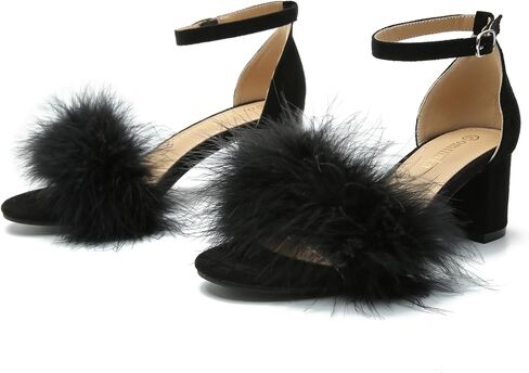 حذاء نسائي من Omthanka مفتوح عند الأصابع وكعب ريش وشريط للكاحل وكعب منخفض وكعب مكتنز صنادل للحفلات والحفلات بكعب غليظ in Kuwait