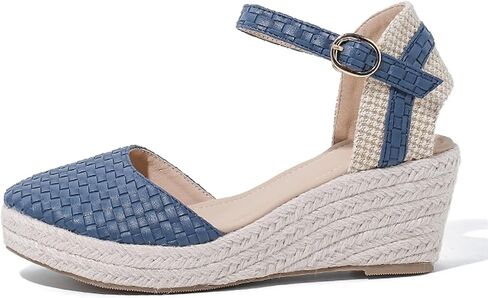 Women's Platform Wedge Sandals Braided Leather Closed-Toe With Ankle Strap Espadrille Fish Mouth Sandals Summer Outdoor Causal Slide Sandals in Saudi Arabia