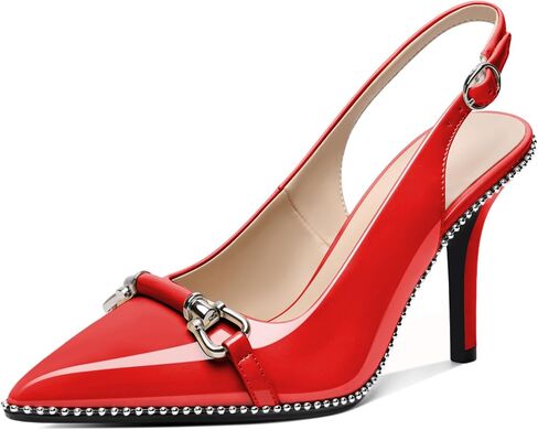 AUMOTED Women Beaded Pumps Slingback High Heel Stilettos Pointed Toe Shoes Slip On 3.5 Inch Ankle Strap Adjustable Patent Leather US Size 5-13 in Saudi Arabia
