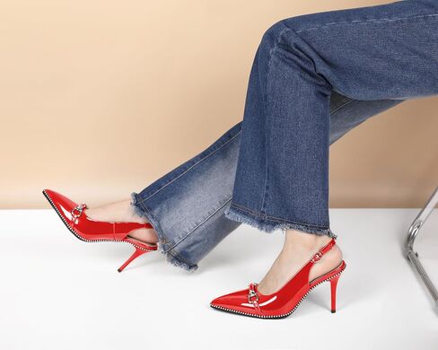 AUMOTED Women Beaded Pumps Slingback High Heel Stilettos Pointed Toe Shoes Slip On 3.5 Inch Ankle Strap Adjustable Patent Leather US Size 5-13 in Saudi Arabia