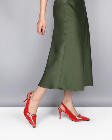 AUMOTED Women Beaded Pumps Slingback High Heel Stilettos Pointed Toe Shoes Slip On 3.5 Inch Ankle Strap Adjustable Patent Leather US Size 5-13 in Saudi Arabia