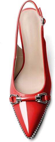 AUMOTED Women Beaded Pumps Slingback High Heel Stilettos Pointed Toe Shoes Slip On 3.5 Inch Ankle Strap Adjustable Patent Leather US Size 5-13 in Saudi Arabia