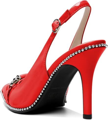 AUMOTED Women Beaded Pumps Slingback High Heel Stilettos Pointed Toe Shoes Slip On 3.5 Inch Ankle Strap Adjustable Patent Leather US Size 5-13 in Saudi Arabia