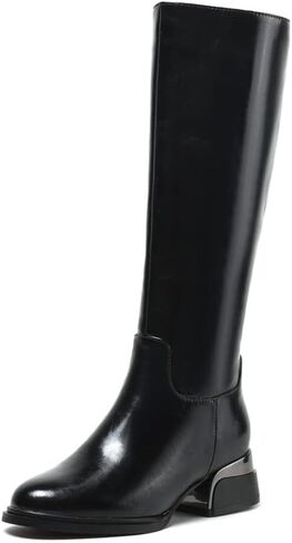 TinaCus Women's Genuine Leather Handmade Side Zip Up Round Toe Mid Chunky Heel Knee High Riding Boots in Saudi Arabia