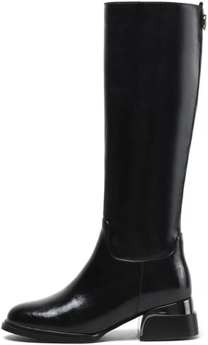 TinaCus Women's Genuine Leather Handmade Side Zip Up Round Toe Mid Chunky Heel Knee High Riding Boots in Saudi Arabia