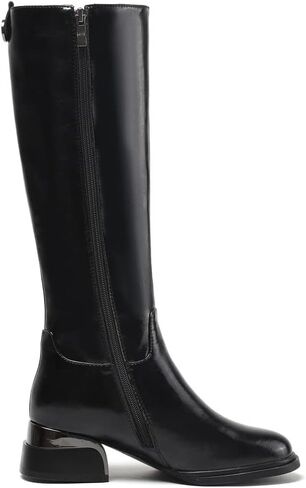 TinaCus Women's Genuine Leather Handmade Side Zip Up Round Toe Mid Chunky Heel Knee High Riding Boots in Saudi Arabia