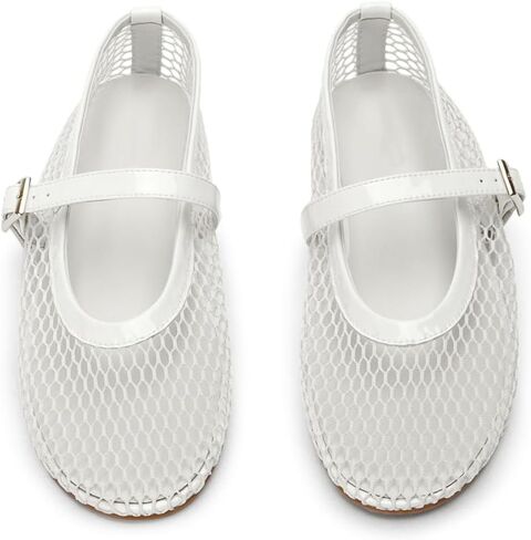 Mesh Ballet Flats for Women Fishnet Mary Jane Flat Shoe Buckle Strap Casual Office Ballerinas Shoes in Saudi Arabia