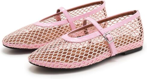 Mesh Ballet Flats for Women Fishnet Mary Jane Flat Shoe Buckle Strap Casual Office Ballerinas Shoes in Saudi Arabia