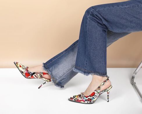 AUMOTED Women Beaded Pumps Slingback High Heel Stilettos Pointed Toe Shoes Slip On 3.5 Inch Ankle Strap Adjustable Patent Leather US Size 5-13 in Saudi Arabia