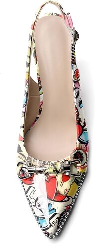 AUMOTED Women Beaded Pumps Slingback High Heel Stilettos Pointed Toe Shoes Slip On 3.5 Inch Ankle Strap Adjustable Patent Leather US Size 5-13 in Saudi Arabia