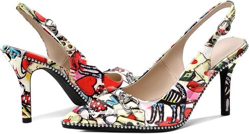 AUMOTED Women Beaded Pumps Slingback High Heel Stilettos Pointed Toe Shoes Slip On 3.5 Inch Ankle Strap Adjustable Patent Leather US Size 5-13 in Saudi Arabia