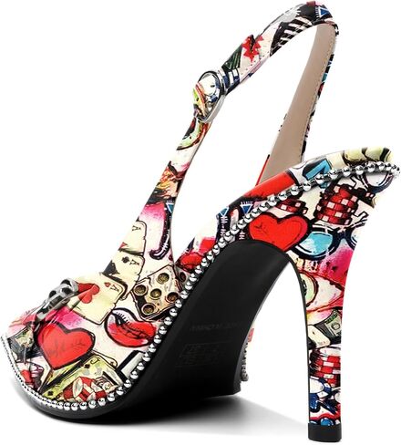 AUMOTED Women Beaded Pumps Slingback High Heel Stilettos Pointed Toe Shoes Slip On 3.5 Inch Ankle Strap Adjustable Patent Leather US Size 5-13 in Saudi Arabia