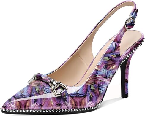 AUMOTED Women Beaded Pumps Slingback High Heel Stilettos Pointed Toe Shoes Slip On 3.5 Inch Ankle Strap Adjustable Patent Leather US Size 5-13 in Saudi Arabia