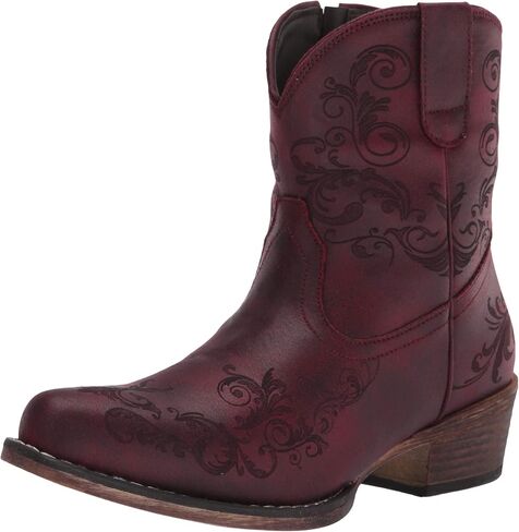 ROPER Womens Short Stuff Embossed Snip Toe Casual Boots Ankle Low Heel 1-2" - Brown in Saudi Arabia