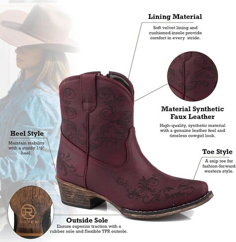 ROPER Womens Short Stuff Embossed Snip Toe Casual Boots Ankle Low Heel 1-2" - Brown in Saudi Arabia