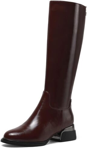 TinaCus Women's Genuine Leather Handmade Side Zip Up Round Toe Mid Chunky Heel Knee High Riding Boots in Saudi Arabia