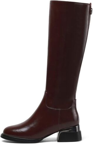 TinaCus Women's Genuine Leather Handmade Side Zip Up Round Toe Mid Chunky Heel Knee High Riding Boots in Saudi Arabia