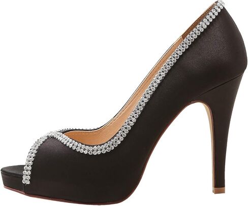 ELEGANTPARK EP11083 Women Pumps Peep Toe Rhinestones Platform High Heel Satin Evening Wedding Dress Shoes in Saudi Arabia